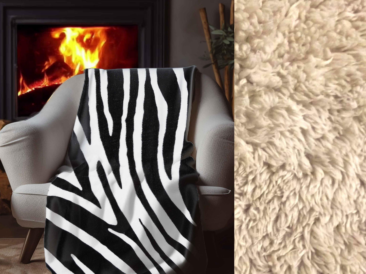 Sherpa Throw Blanket - Safari Zebra Strip Black and White Print - Soft Plush Throw Blanket-Jacobson Cottage