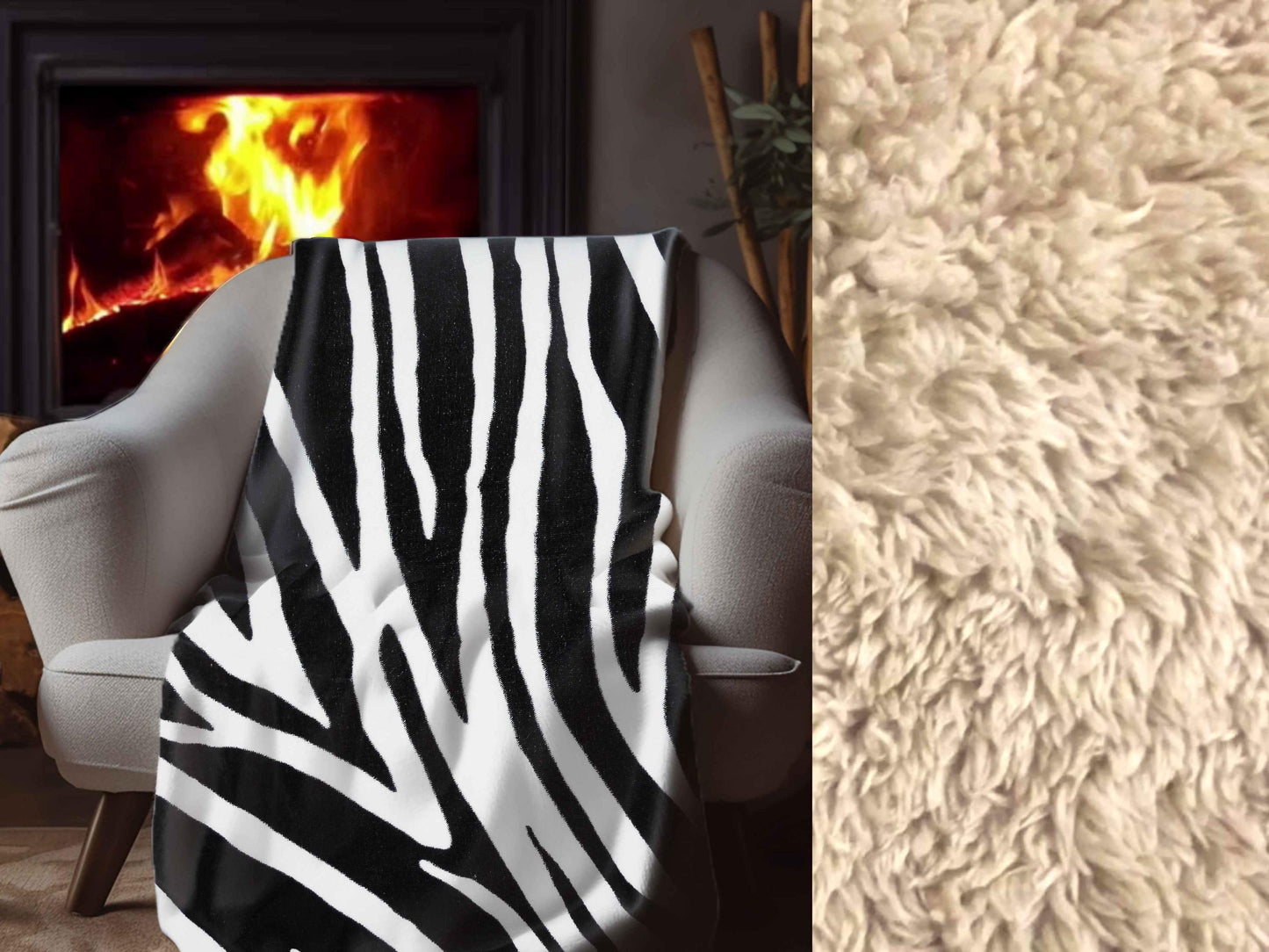 Sherpa Throw Blanket - Safari Zebra Strip Black and White Print - Soft Plush Throw Blanket-Jacobson Cottage