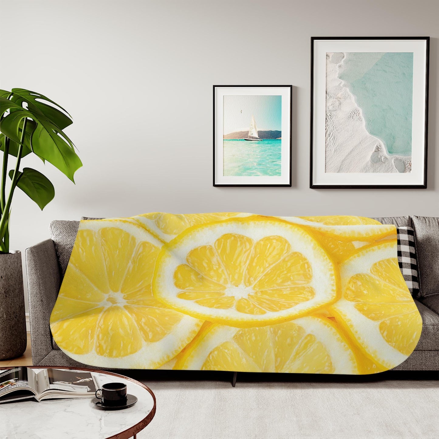 Sherpa Throw Blanket - Lime Slice Pattern Fresh Green Citrus - Soft Plush Throw Blanket-Jacobson Cottage
