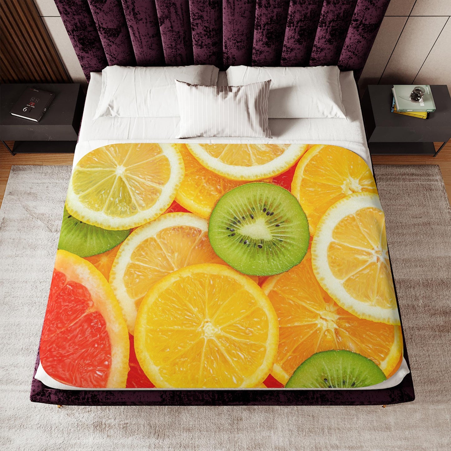 Sherpa Throw Blanket - Colorful Fruit Pattern with Kiwi, Lemon, Orange & Grapefruit Tropical - Soft Plush Throw Blanket-Jacobson Cottage