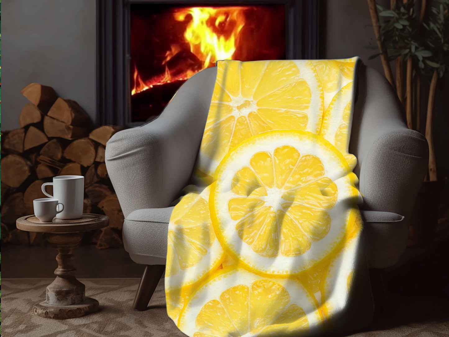 Sherpa Throw Blanket - Lime Slice Pattern Fresh Green Citrus - Soft Plush Throw Blanket-Jacobson Cottage