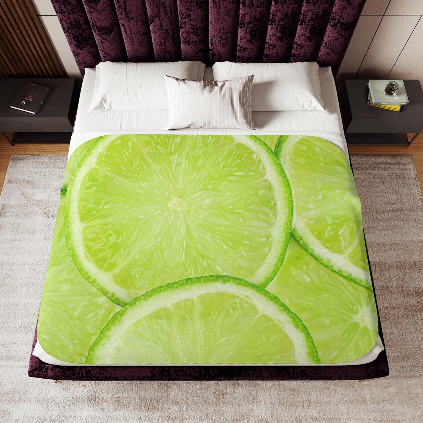 Sherpa Throw Blanket - Lemon Slice Pattern Fresh Green Citrus - Soft Plush Throw Blanket-Jacobson Cottage