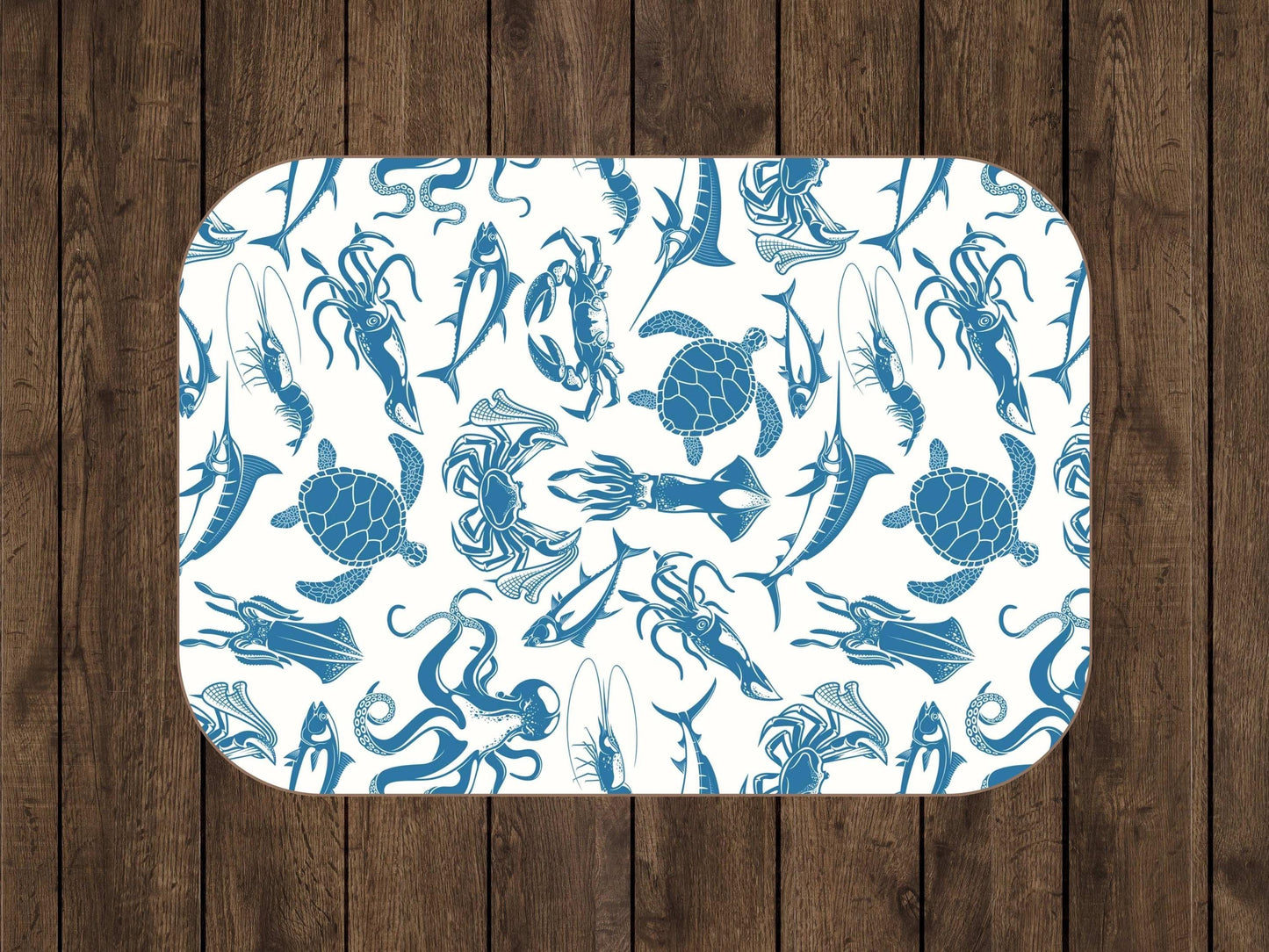 Sherpa Throw Blanket - Blue on White Ocean Sea Creatures Pattern Marine Life - Soft Plush Throw Blanket-Jacobson Cottage