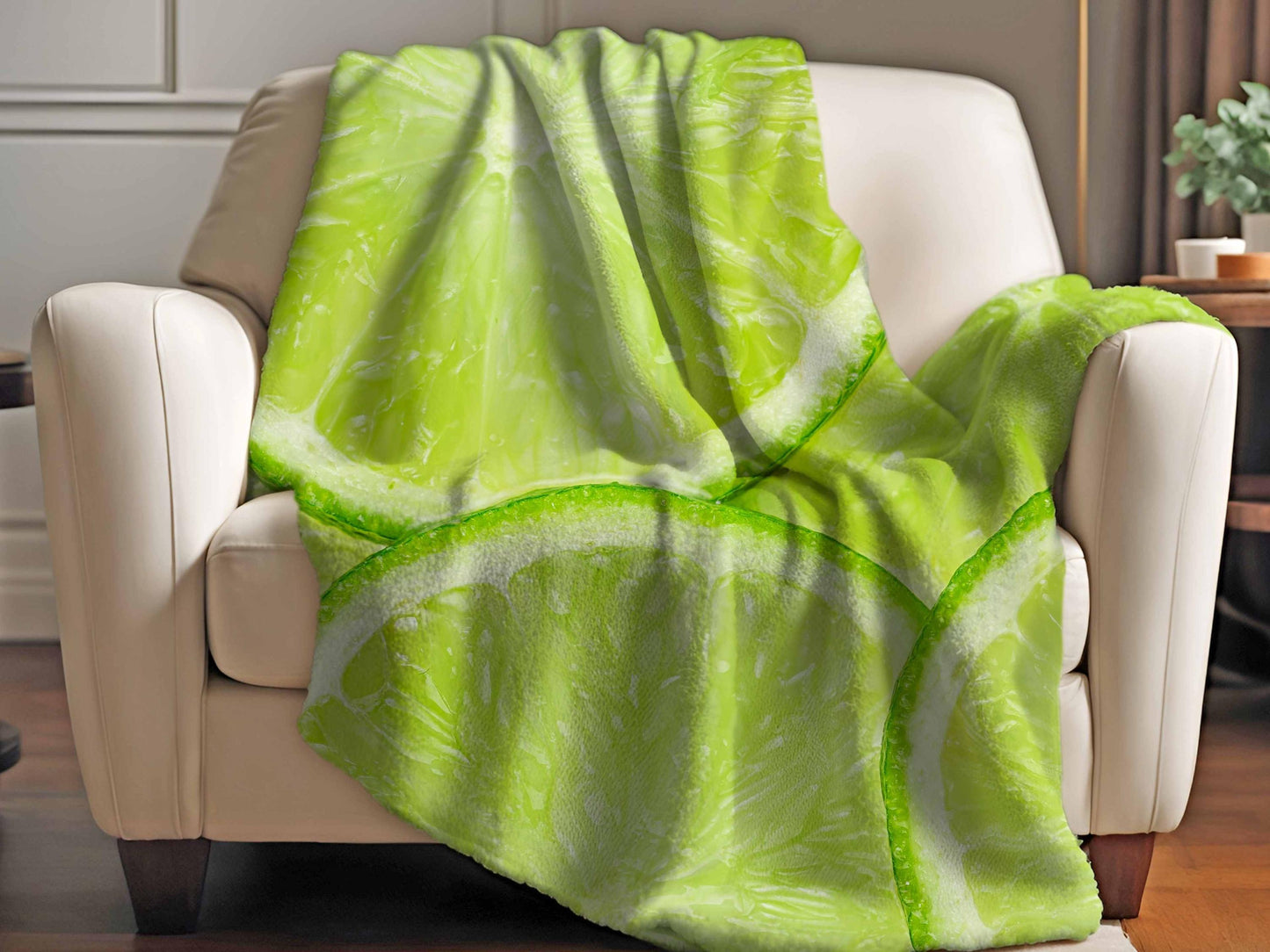 Sherpa Throw Blanket - Lemon Slice Pattern Fresh Green Citrus - Soft Plush Throw Blanket-Jacobson Cottage