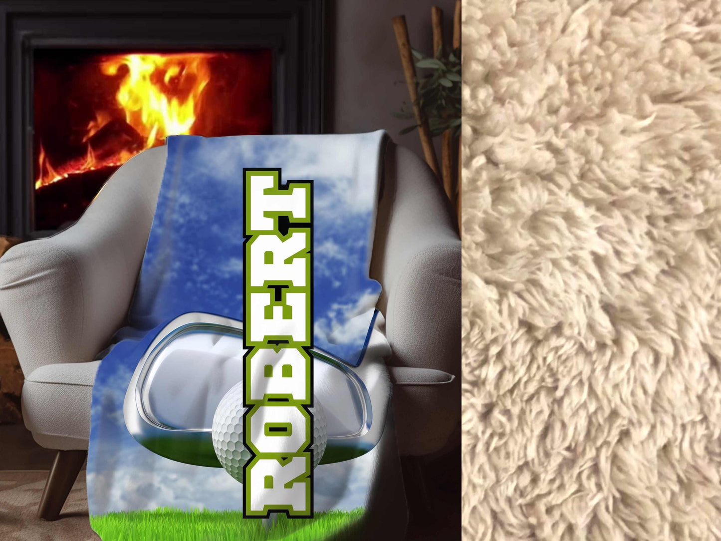Sherpa Throw Blanket - Custom Name Blanket with Golf Club and Ball - Soft Plush Throw Blanket-Jacobson Cottage
