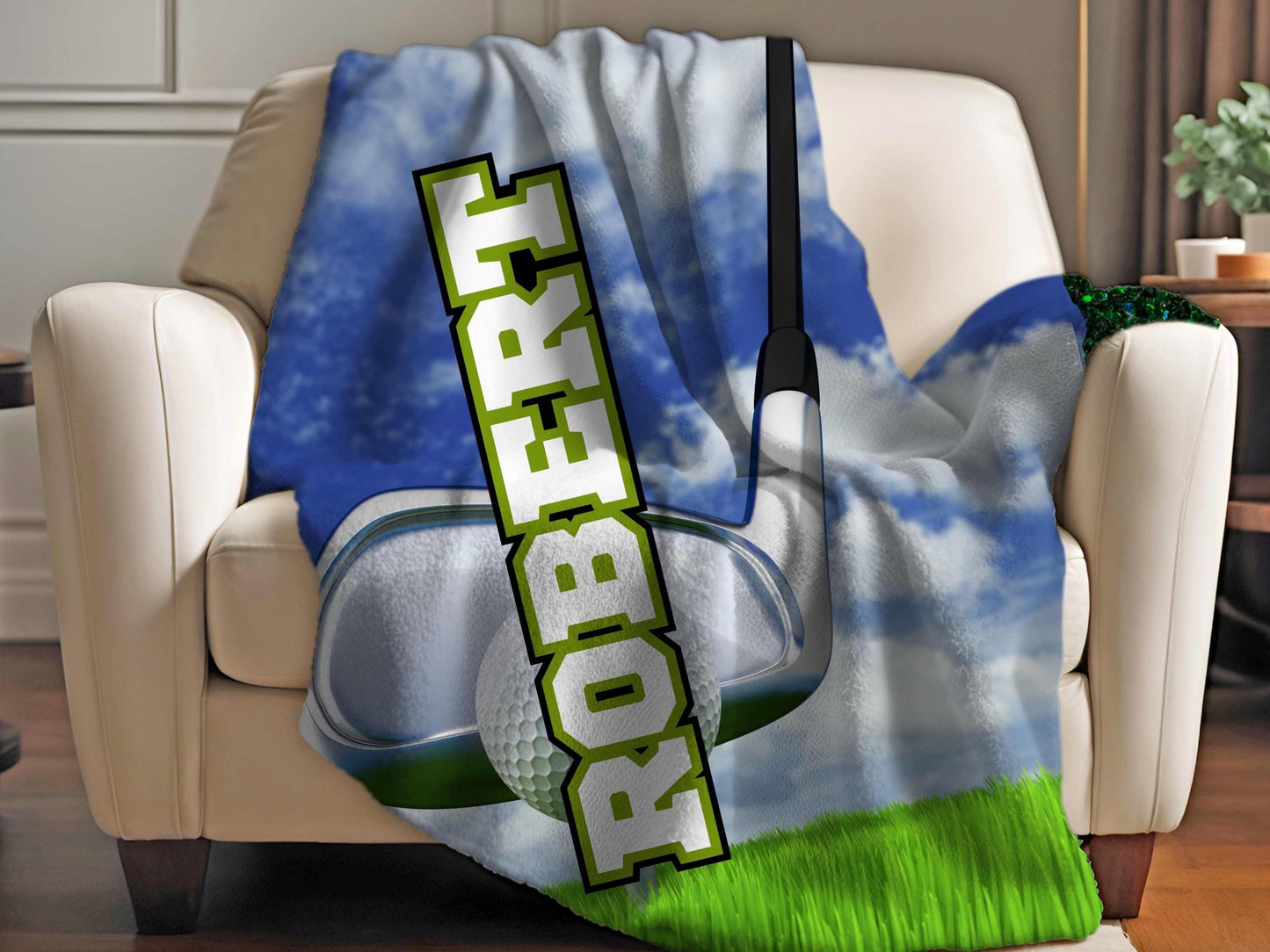 Sherpa Throw Blanket - Custom Name Blanket with Golf Club and Ball - Soft Plush Throw Blanket-Jacobson Cottage