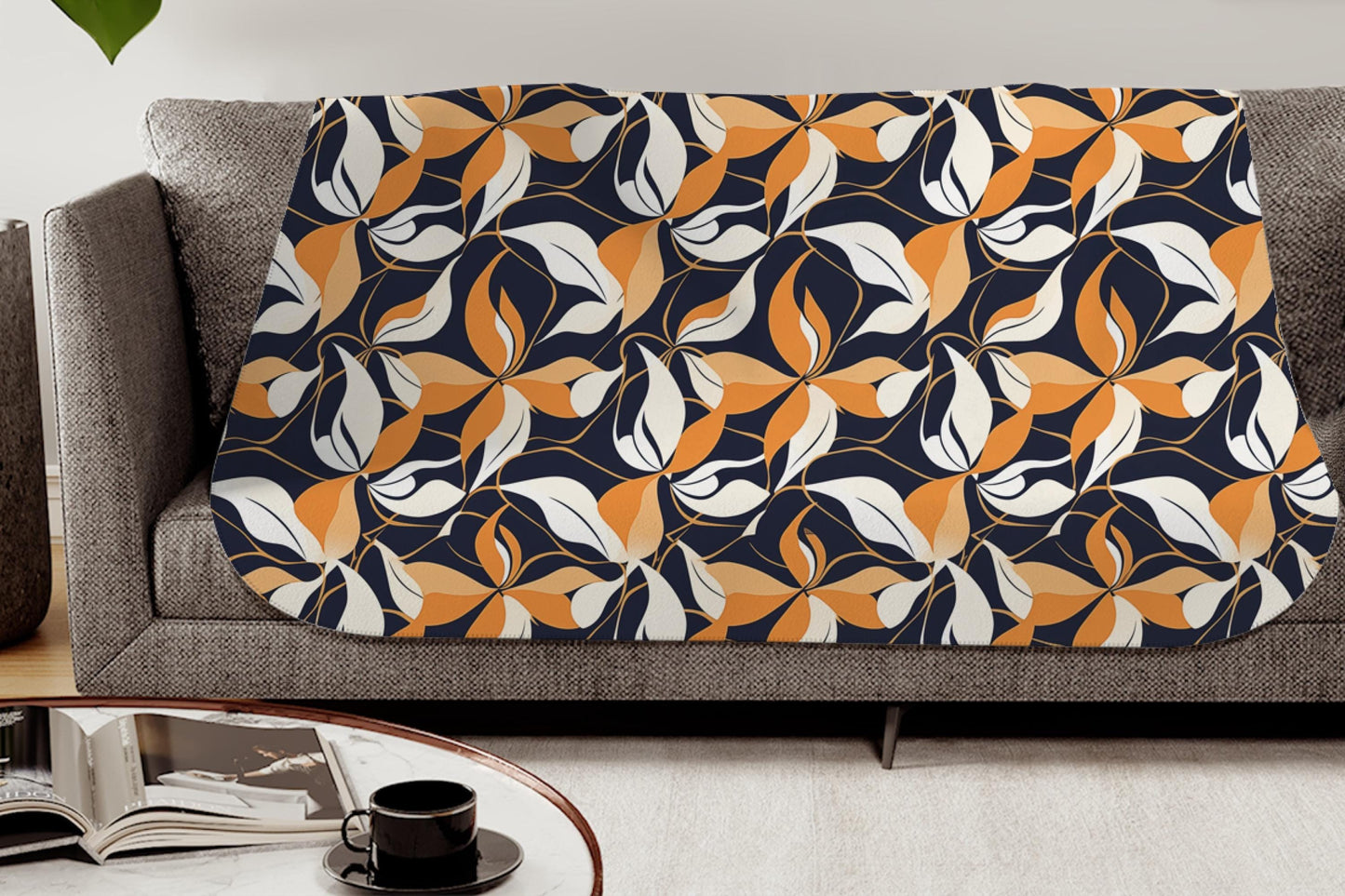 Sherpa Throw Blanket - Navy and Gold Abstract Pattern - Soft Plush Throw Blanket-Jacobson Cottage