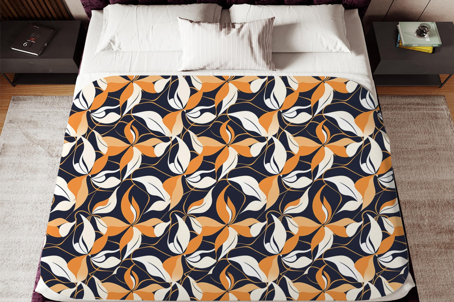 Sherpa Throw Blanket - Navy and Gold Abstract Pattern - Soft Plush Throw Blanket-Jacobson Cottage