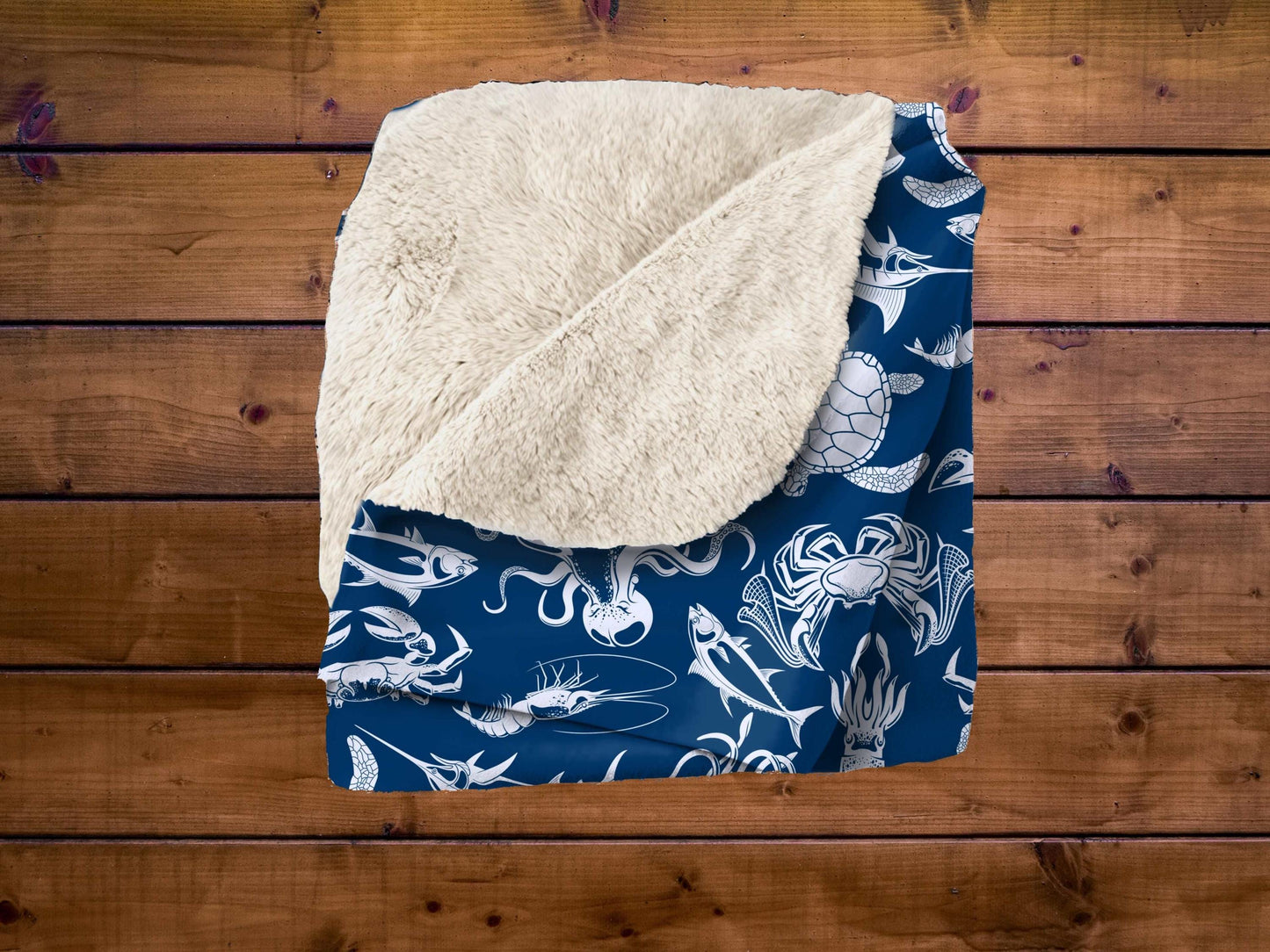 Sherpa Throw Blanket - Blanket Navy Ocean Sea Creatures Pattern Marine Life - Soft Plush Throw Blanket-Jacobson Cottage