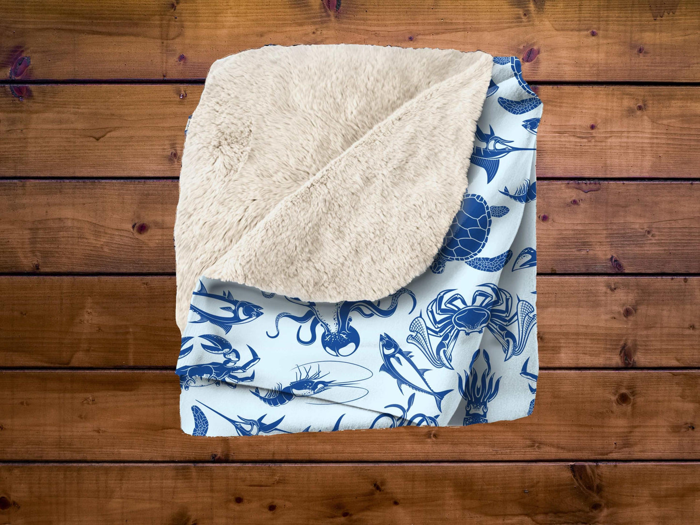 Sherpa Throw Blanket - Ocean life Nautical Blue - Soft Plush Throw Blanket-Jacobson Cottage