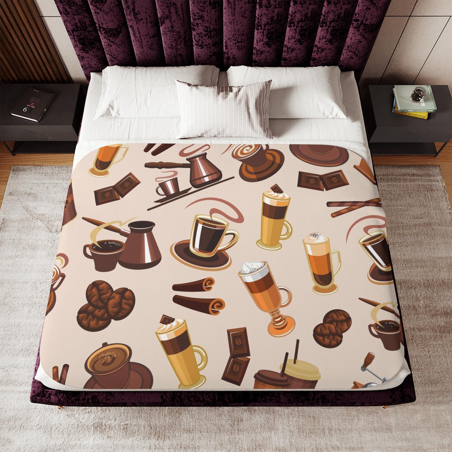 Sherpa Throw Blanket - Coffee Drink Pattern Cozy Barista Style - Soft Plush Throw Blanket-Jacobson Cottage