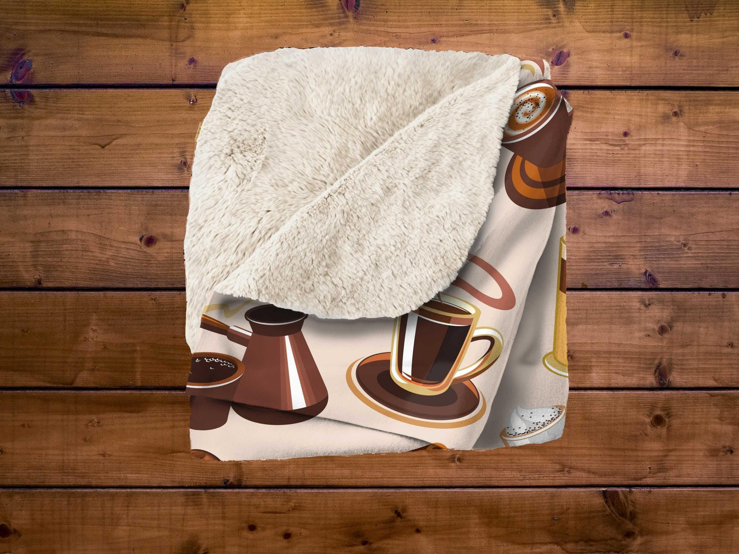 Sherpa Throw Blanket - Coffee Drink Pattern Cozy Barista Style - Soft Plush Throw Blanket-Jacobson Cottage