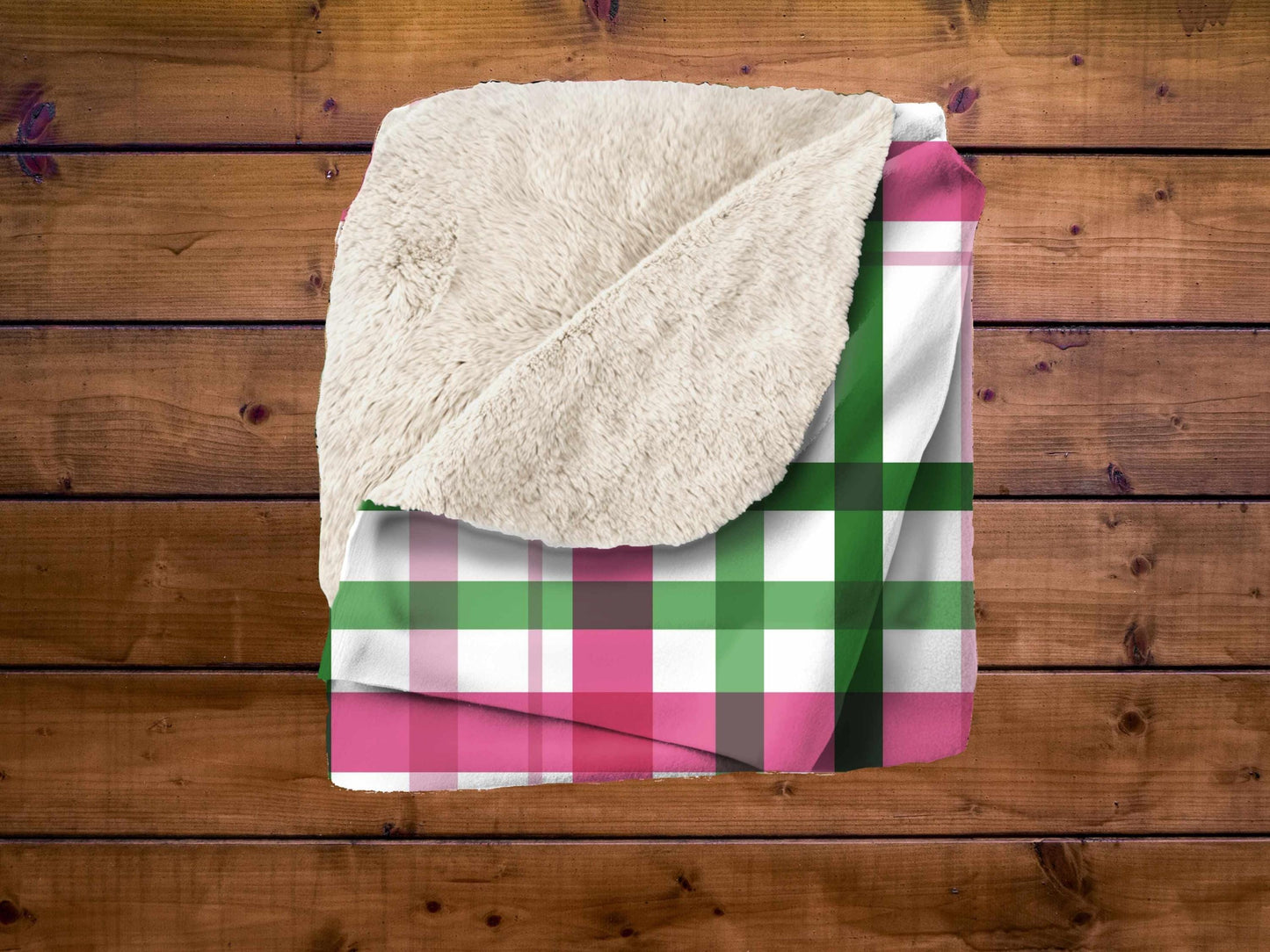 Sherpa Throw Blanket - Pink and Green Plaid Pattern Cozy Farmhouse Style - Soft Plush Throw Blanket-Jacobson Cottage
