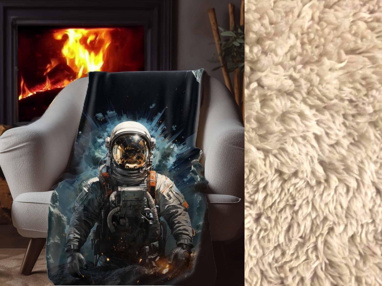 Sherpa Throw Blanket - Space Astronaut Illustration - Soft Plush Throw Blanket-Jacobson Cottage
