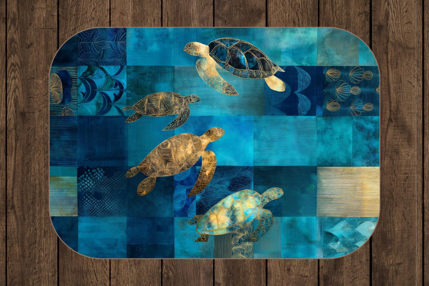 Sherpa Throw Blanket - Nautical Teal and Blues Sea Turtles patchwork design - Soft Plush Throw Blanket-Jacobson Cottage