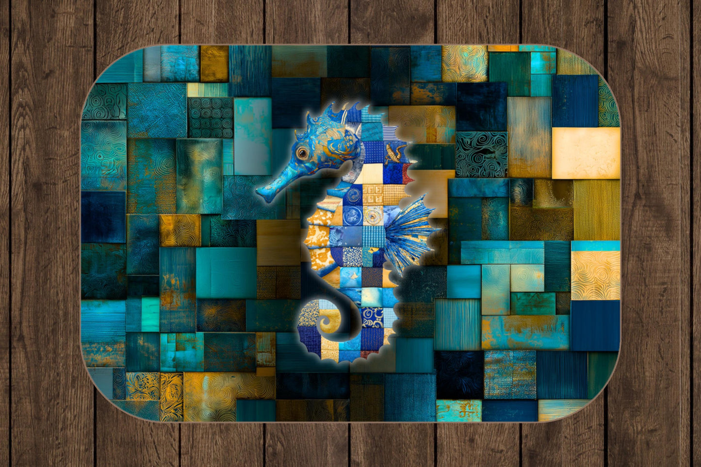 Sherpa Throw Blanket - Nautical Seahorse Blue Teal Patchwork Print Pattern Design - Soft Plush Throw Blanket-Jacobson Cottage
