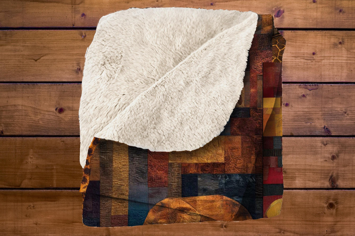 Sherpa Throw Blanket - Safari Patchwork Design with Giraffes and Elephants - Soft Plush Throw Blanket-Jacobson Cottage