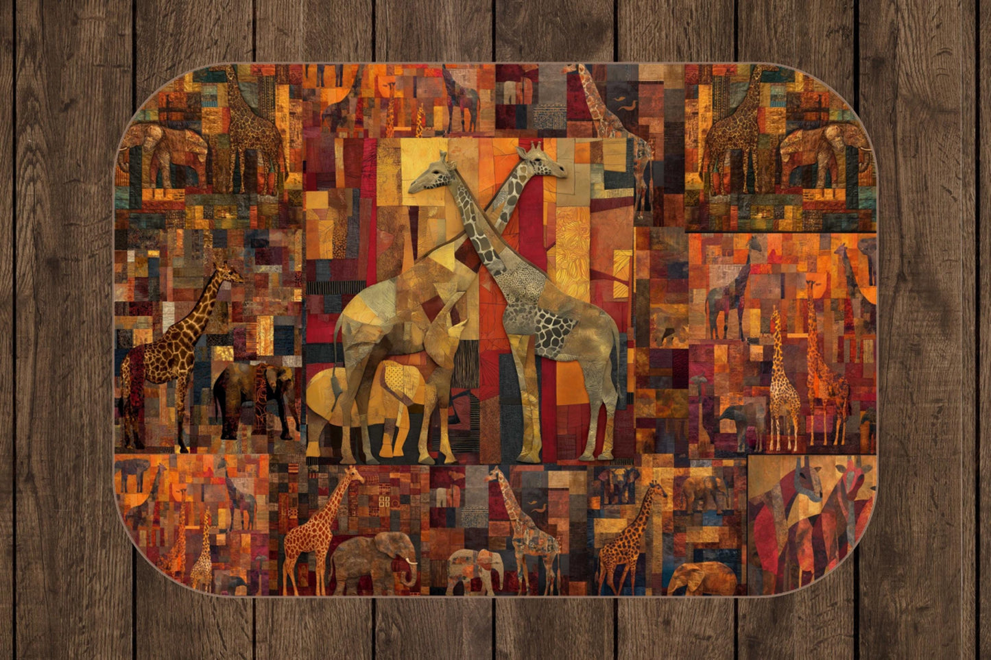 Sherpa Throw Blanket - African Collage Giraffe and Elephant Art Soft Plush Throw Blanket-Jacobson Cottage