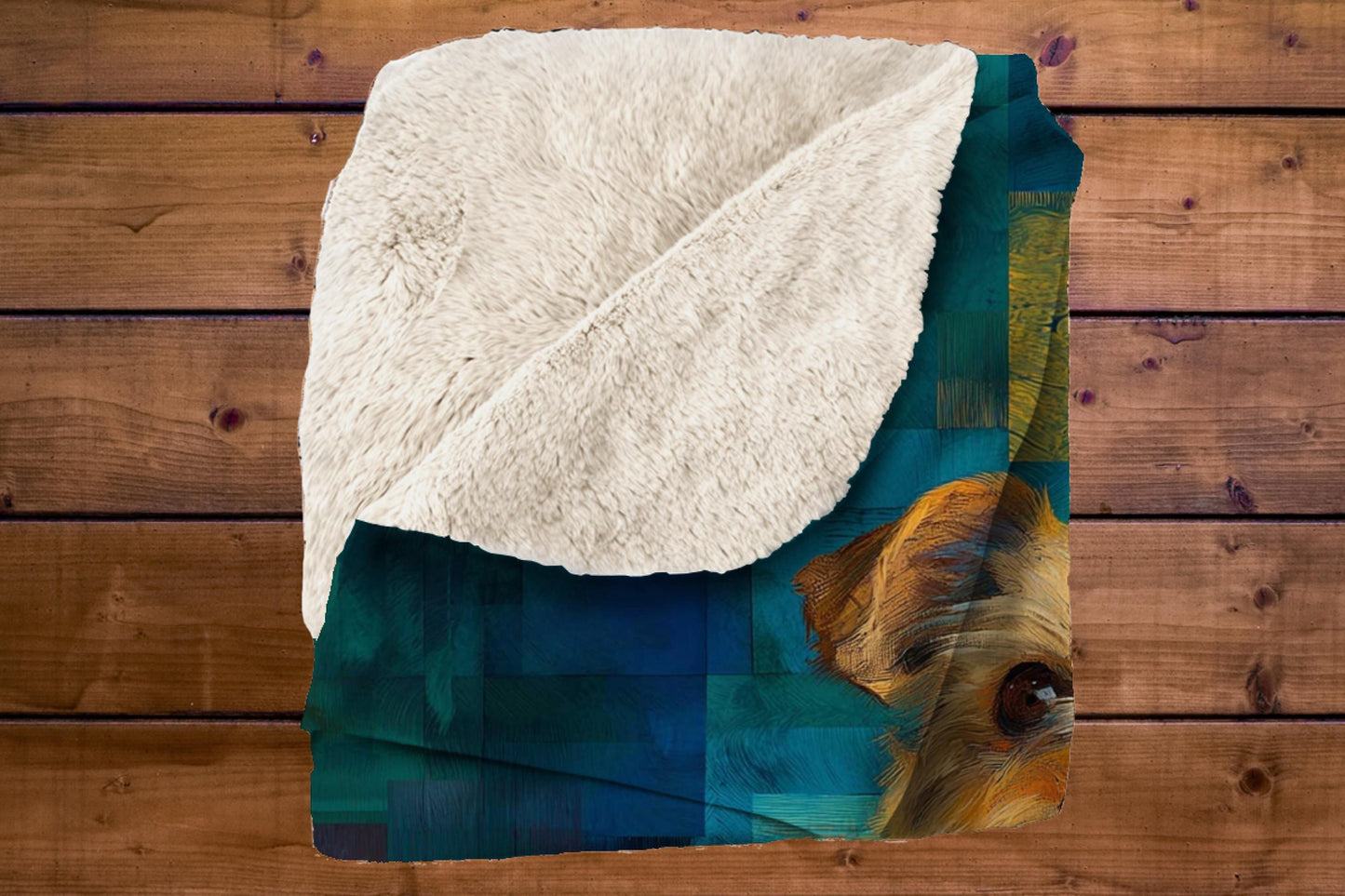 Sherpa Throw Blanket - Yorkshire Terrier Painting with Teal Background - Soft Plush Throw Blanket-Jacobson Cottage