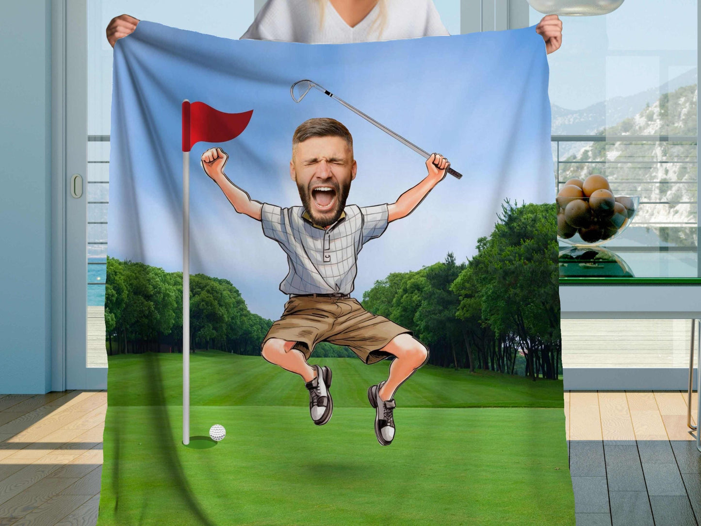Sherpa Throw Blanket - Funny Custom Golf with Personalized Face - Soft Plush Throw Blanket-Jacobson Cottage