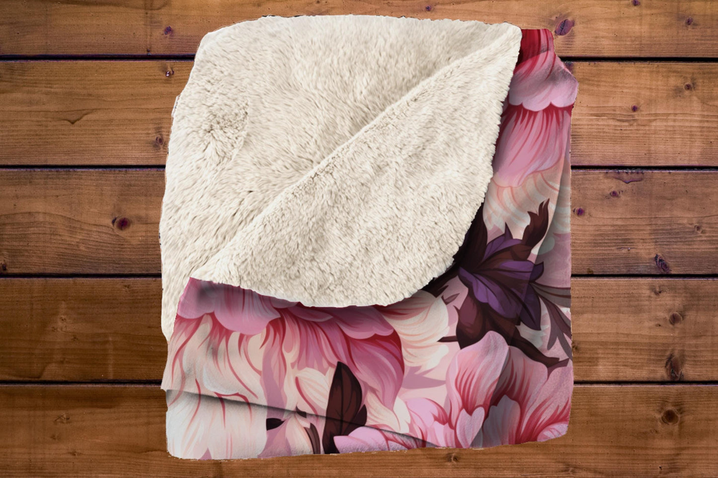 Sherpa Throw Blanket - Large Pink Flower Pattern Romantic Floral - Soft Plush Throw Blanket-Jacobson Cottage