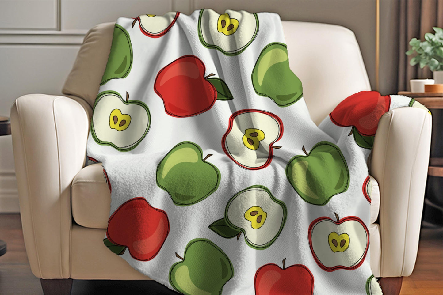 Sherpa Throw Blanket - Red and Green Country Apples - Soft Plush Throw Blanket-Jacobson Cottage