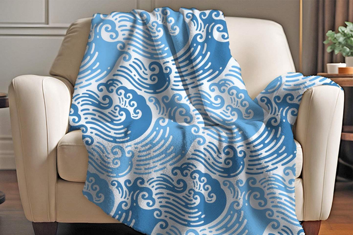 Sherpa Throw Blanket - Blue Ocean Waves - Soft Plush Throw Blanket-Jacobson Cottage
