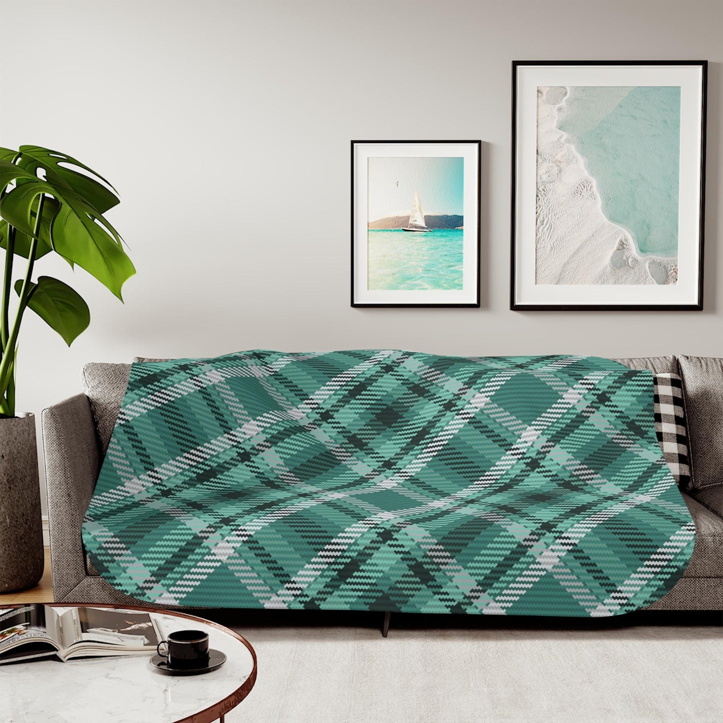 Sherpa Throw Blanket - Green Plaid - Soft Plush Throw Blanket-Jacobson Cottage