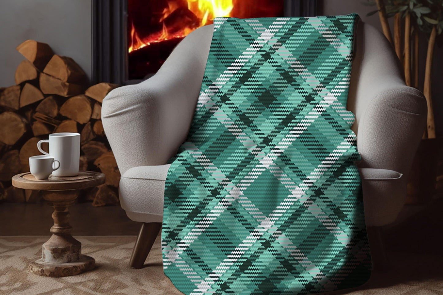 Sherpa Throw Blanket - Green Plaid - Soft Plush Throw Blanket-Jacobson Cottage