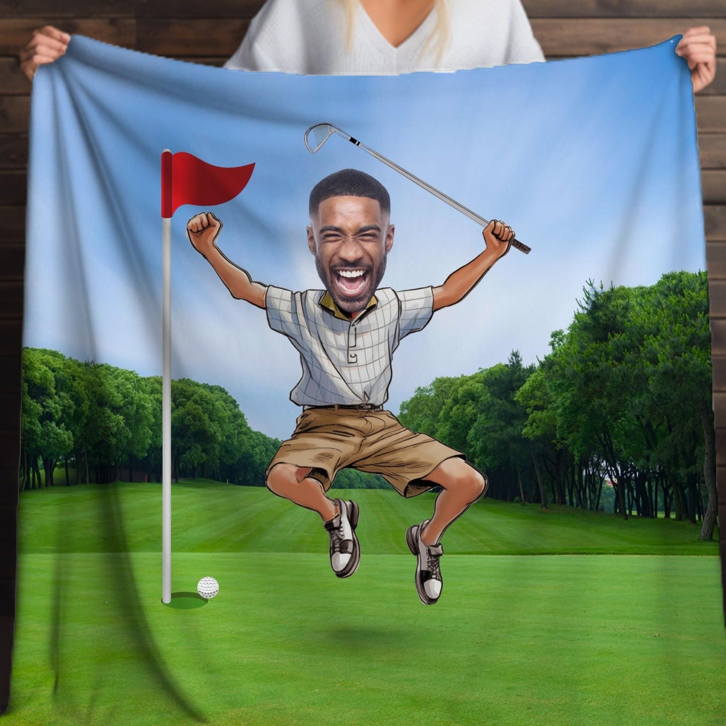 Sherpa Throw Blanket - Funny Custom Golf with Personalized Face - Soft Plush Throw Blanket-Jacobson Cottage