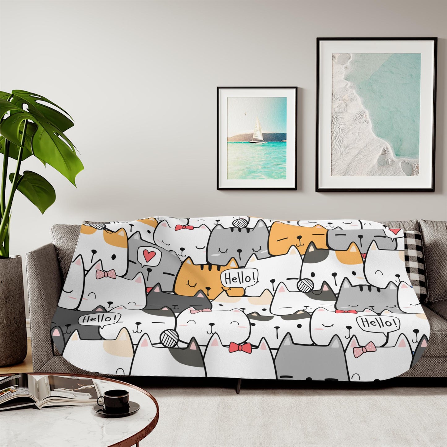 Sherpa Throw Blanket - Cartoon Cats - Soft Plush Throw Blanket-Jacobson Cottage