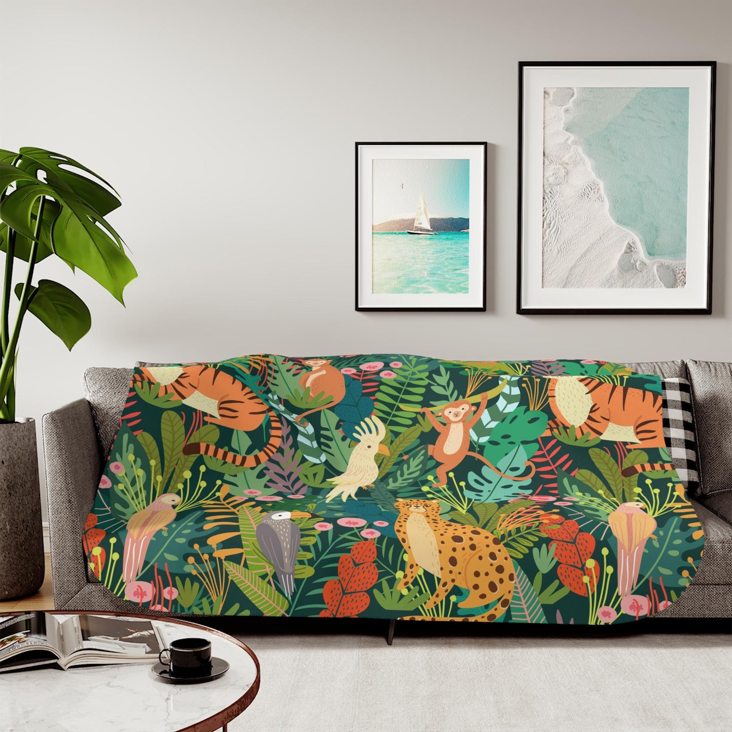 Sherpa Throw Blanket - Cheetah and jungle animals art - Soft Plush Throw Blanket-Jacobson Cottage