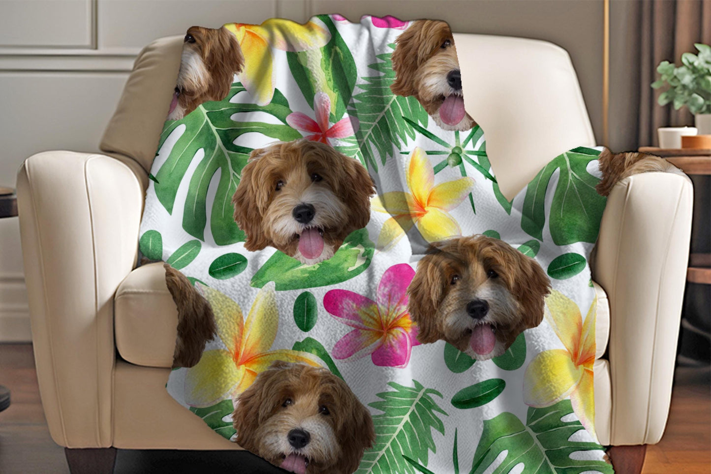 Sherpa Throw Blanket - Tropical Custom Dog Face - Soft Plush Throw Blanket-Jacobson Cottage