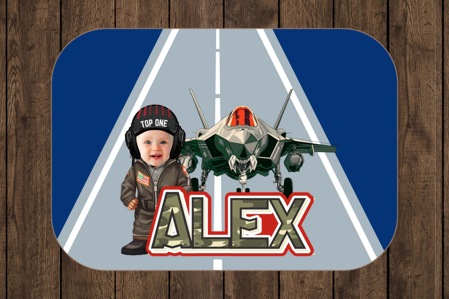 Sherpa Throw Blanket - Baby Pilot with Fighter Jet Personalized Custom Face and Name - Soft Plush Throw Blanket-Jacobson Cottage