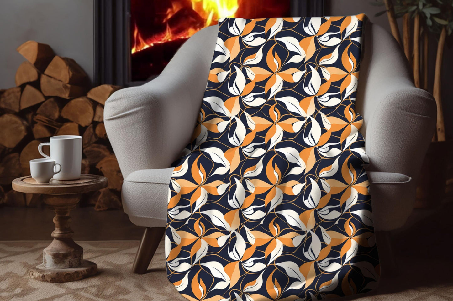 Sherpa Throw Blanket - Navy and Gold Abstract Pattern - Soft Plush Throw Blanket-Jacobson Cottage