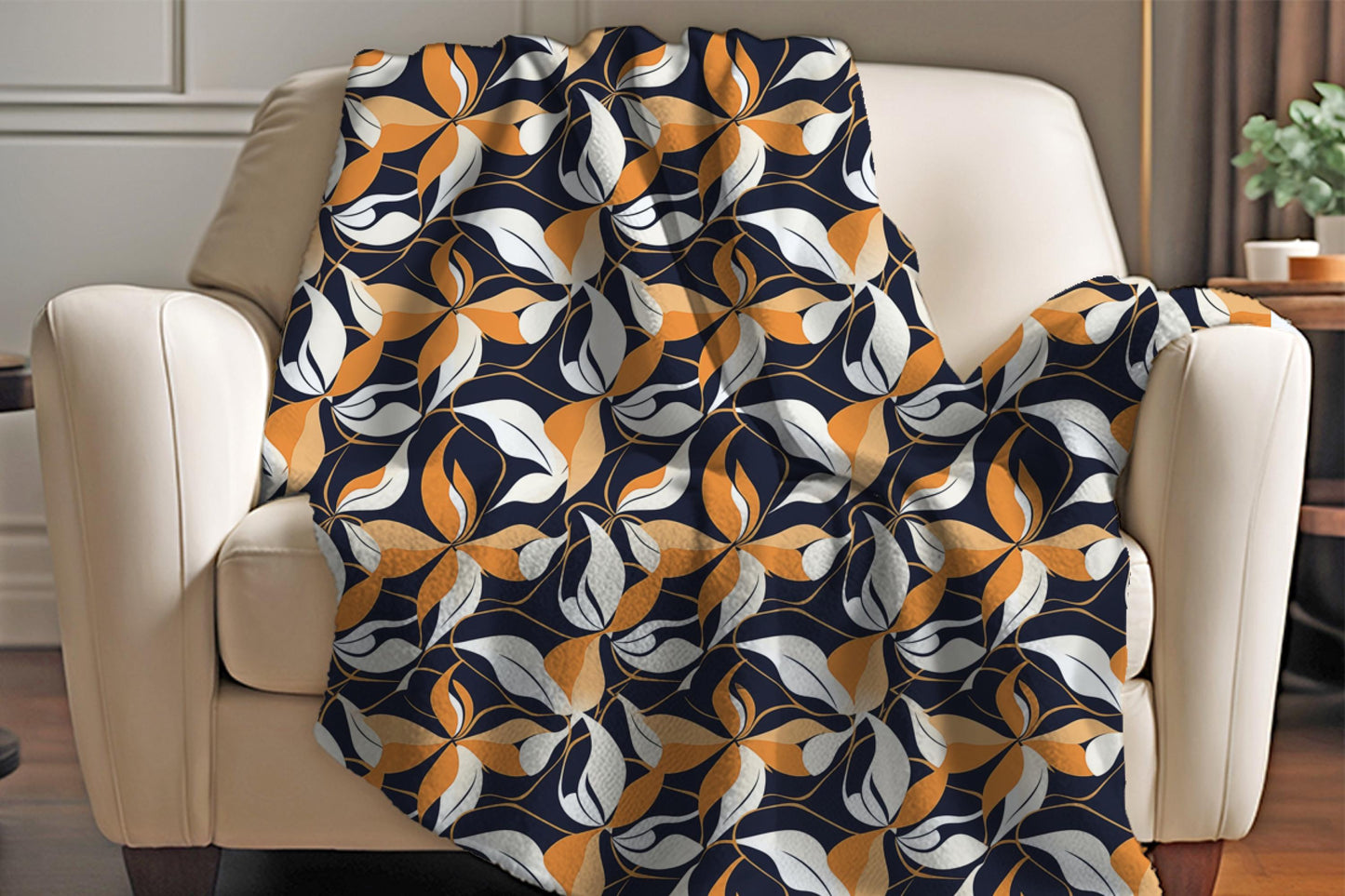 Sherpa Throw Blanket - Navy and Gold Abstract Pattern - Soft Plush Throw Blanket-Jacobson Cottage