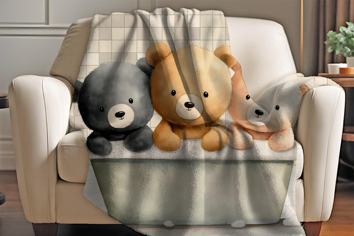 Sherpa Throw Blanket - Teddy Bears in Bath - Soft Plush Throw Blanket-Jacobson Cottage