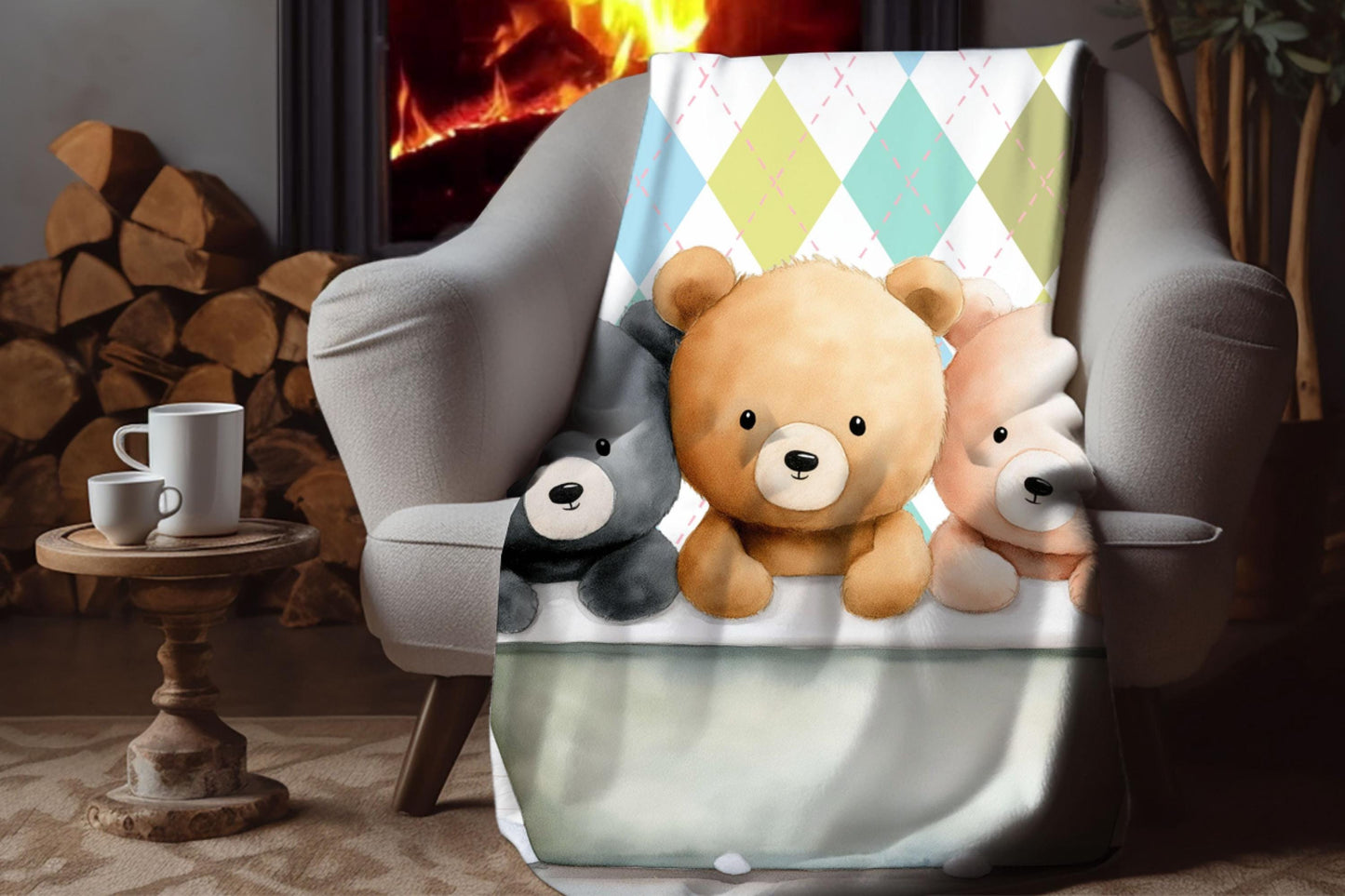 Sherpa Throw Blanket - Teddy bears in bath - Soft Plush Throw Blanket-Jacobson Cottage