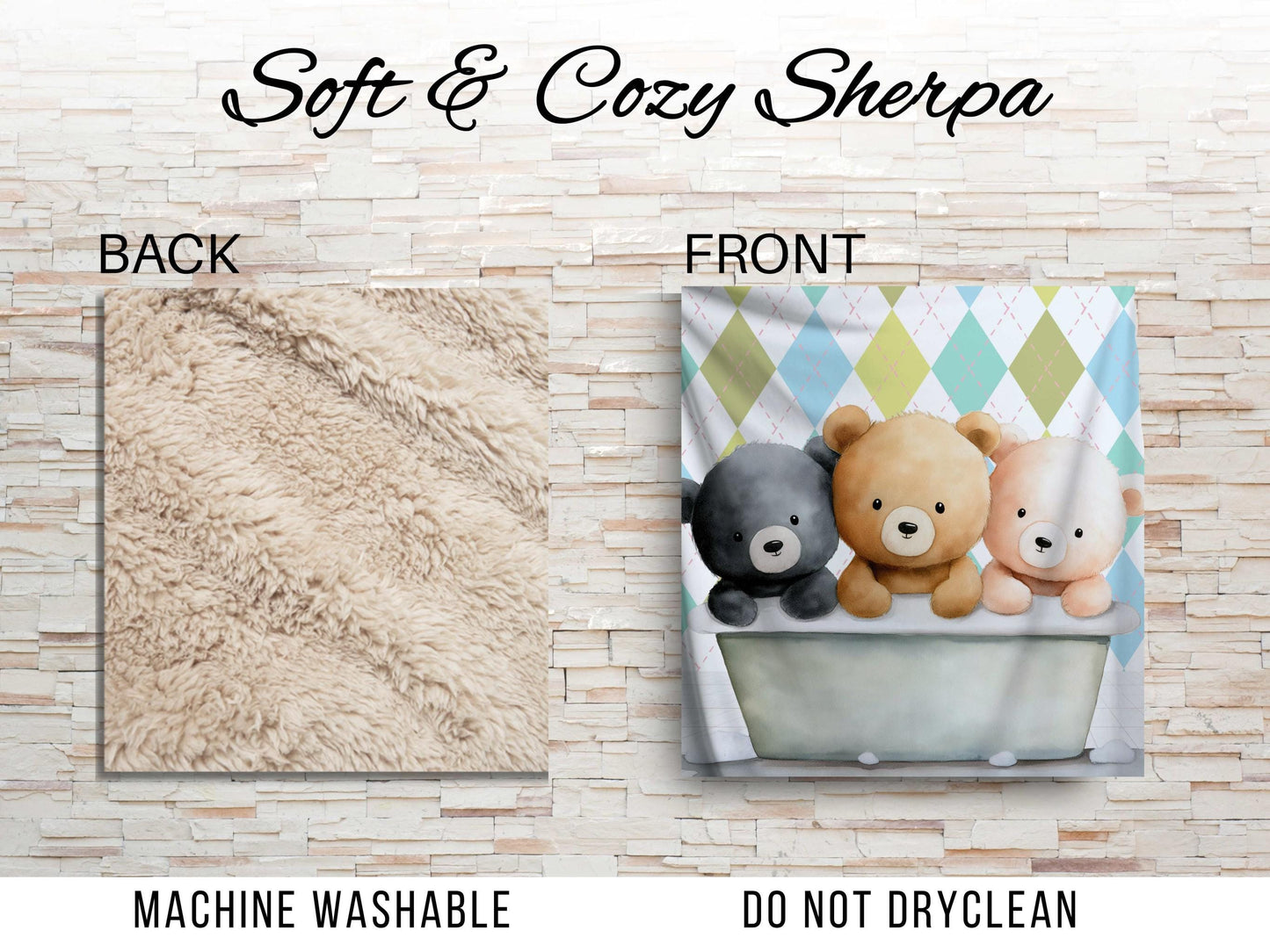 Sherpa Throw Blanket - Teddy bears in bath - Soft Plush Throw Blanket-Jacobson Cottage