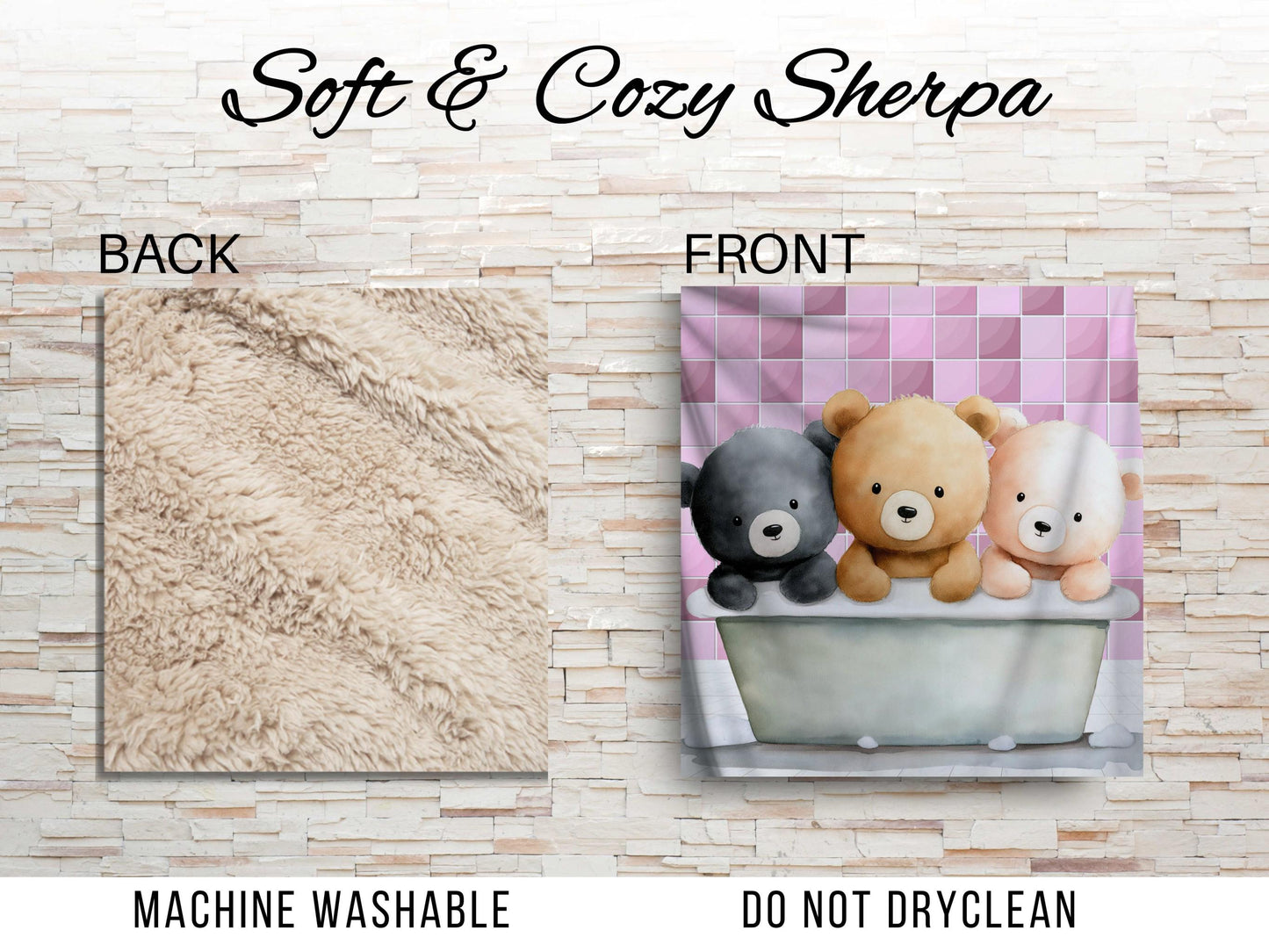 Sherpa Throw Blanket - Teddy bears in bath - Soft Plush Throw Blanket-Jacobson Cottage