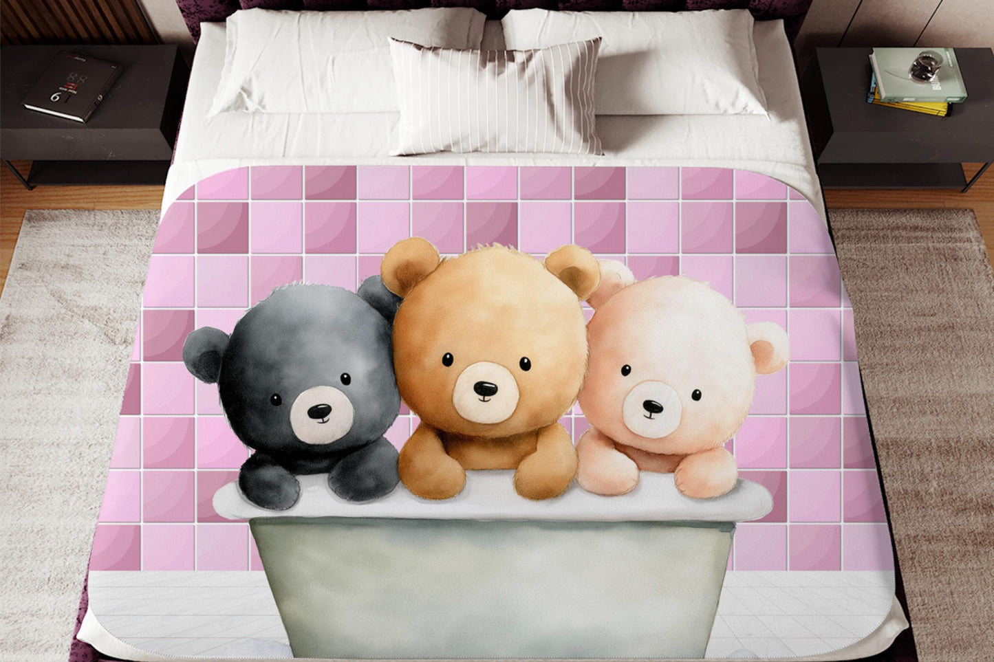 Sherpa Throw Blanket - Teddy bears in bath - Soft Plush Throw Blanket-Jacobson Cottage