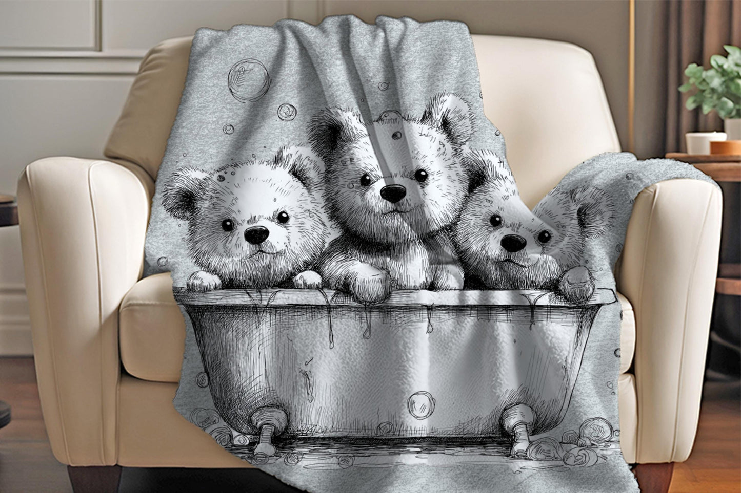 Sherpa Throw Blanket - Teddy bears in bath - Soft Plush Throw Blanket-Jacobson Cottage