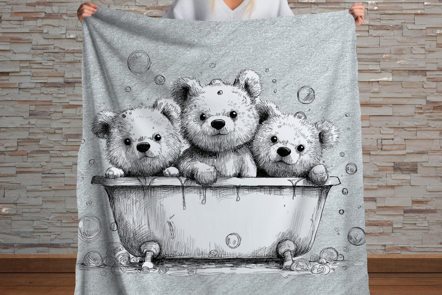 Sherpa Throw Blanket - Teddy bears in bath - Soft Plush Throw Blanket-Jacobson Cottage