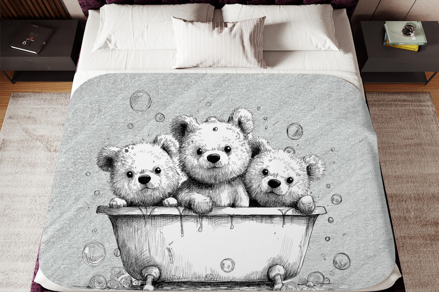 Sherpa Throw Blanket - Teddy bears in bath - Soft Plush Throw Blanket-Jacobson Cottage
