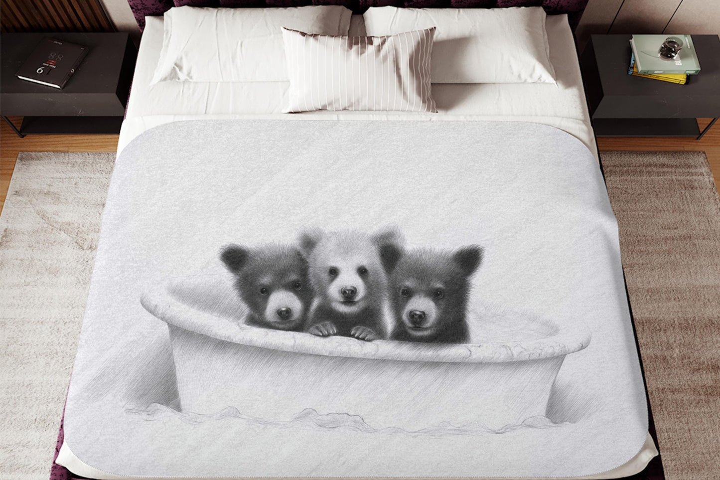 Sherpa Throw Blanket - Bears in bath - Soft Plush Throw Blanket-Jacobson Cottage