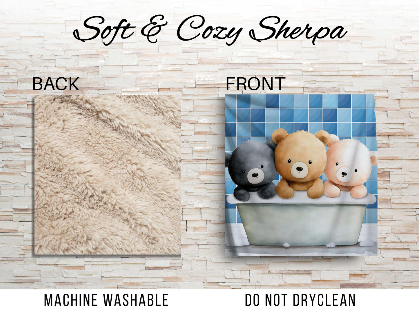 Sherpa Throw Blanket - Teddy bears in bath - Soft Plush Throw Blanket-Jacobson Cottage