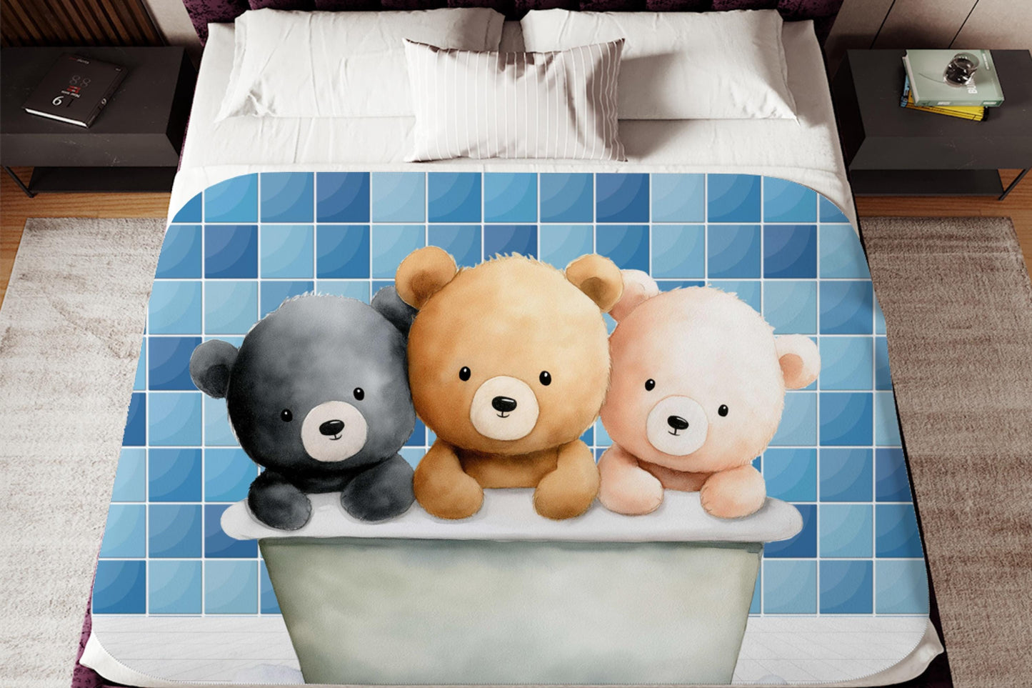Sherpa Throw Blanket - Teddy bears in bath - Soft Plush Throw Blanket-Jacobson Cottage
