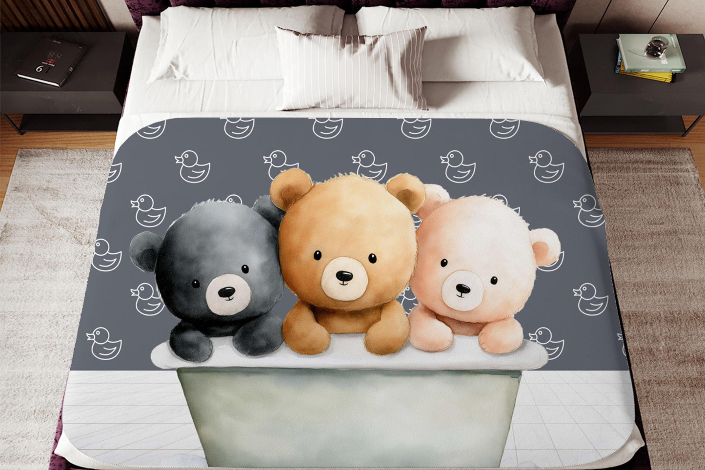 Sherpa Throw Blanket - Teddy bears in bath - Soft Plush Throw Blanket-Jacobson Cottage