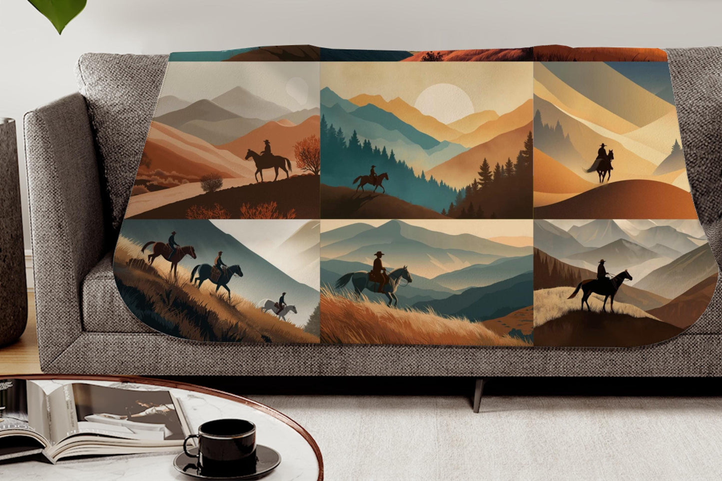 Sherpa Throw Blanket - Horseback riding Nature collage. Horses in Mountains - Soft Plush Throw Blanket-Jacobson Cottage