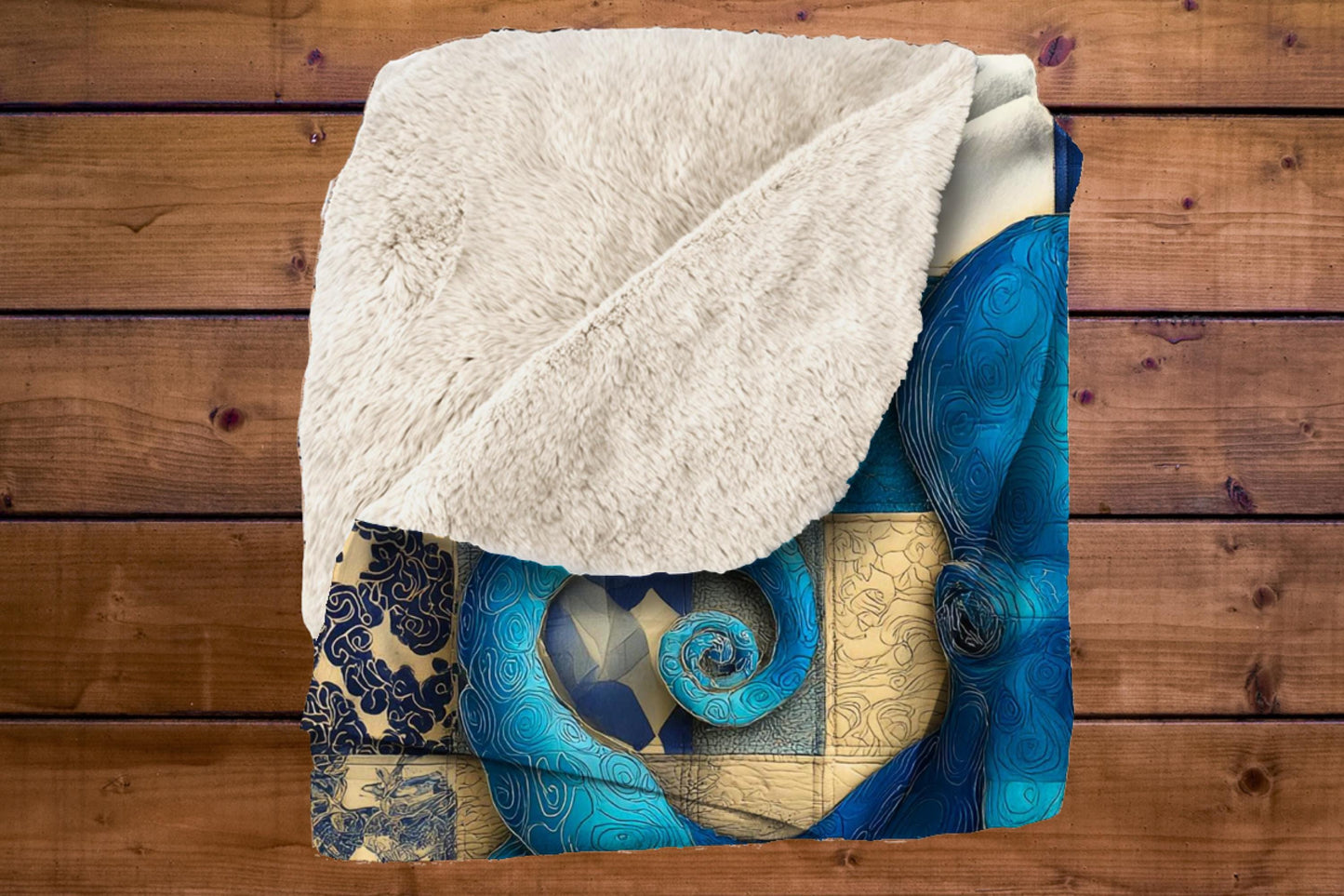 Sherpa Throw Blanket - Nautical Octopus Blue Teal Patchwork Print Pattern Design - Soft Plush Throw Blanket-Jacobson Cottage